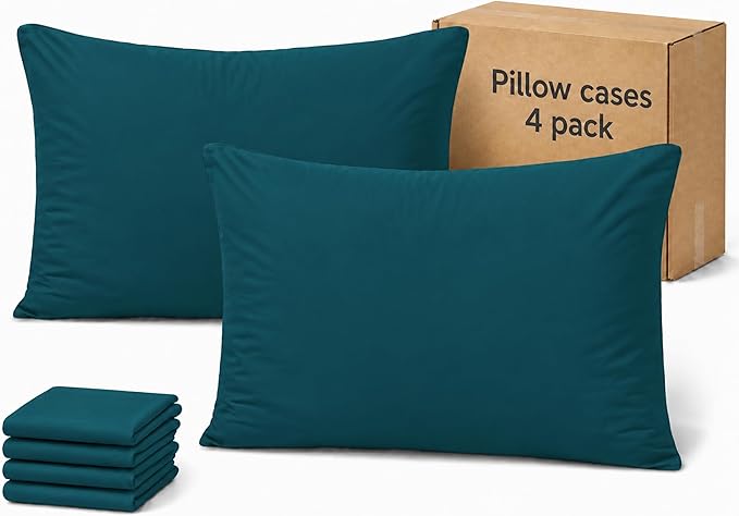 ZPECC Pillow Cases Queen Size Set of 4, 20x30 Envelope Closure Pillowcases, Soft Plain Brushed Microfiber Covers Hypoallergenic Breathable, Teal
