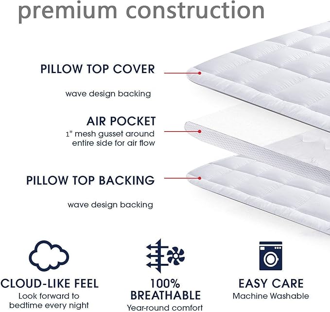 Mattress Topper Twin Mattress Pad Protector - Quality Plush Luxury Down Alternative Pillow Top - Extra Thick Mattress Cover(Twin Size), White