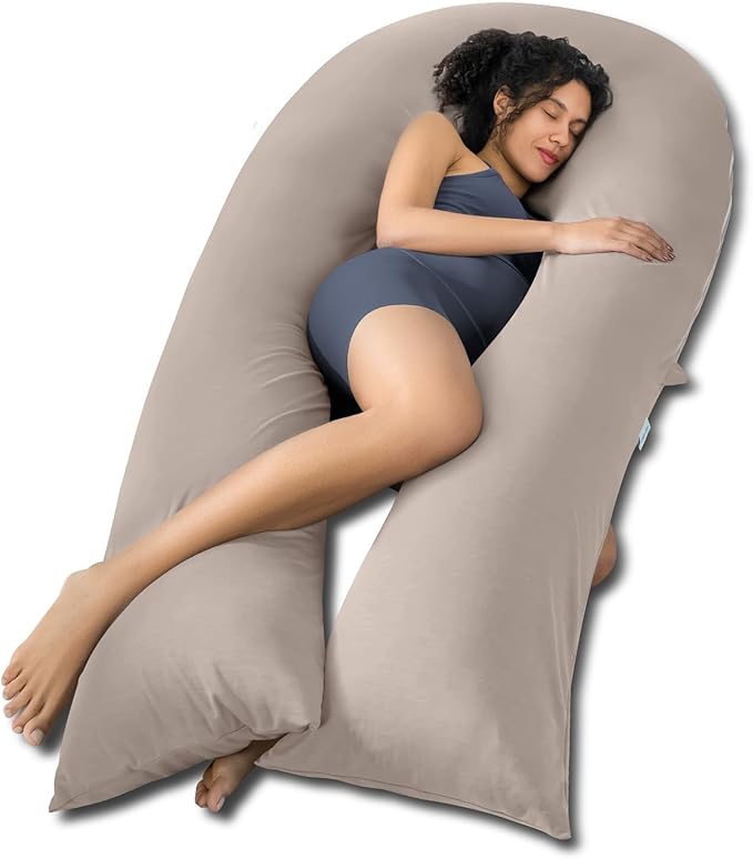 QUEEN ROSE Extra Long U Shaped Body Pillow, Cooling Pregnancy Pillows for Sleeping, 65 Inch Full Body Support Maternity Pillow for Adults, Support for Back, Hip, Legs for Pregnant Women, Nomad
