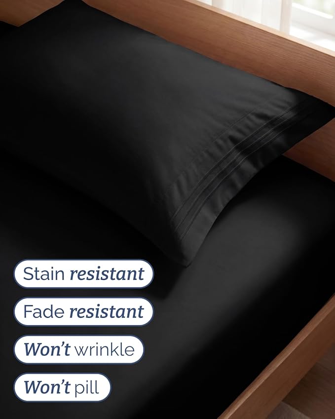 Twin Size 3 Piece Sheet Set - Comfy Breathable & Cooling Sheets - Hotel Luxury Bed Sheets for Women & Men - Deep Pockets, Easy-Fit, Extra Soft and Wrinkle Free Sheets - Black Oeko-Tex Bed Sheet Set