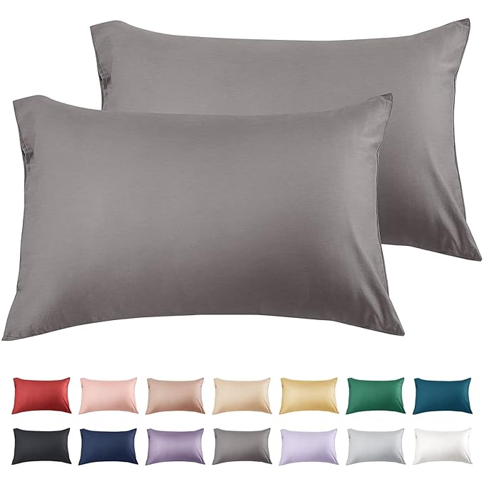 Warmstar Cotton Pillow Cases Standard Size Set of 2, 600 Thread Count Pillowcases 20x26 Inches, Soft Long Staple Cotton Pillowcases Breathable with Envelope Closure,Dark Grey