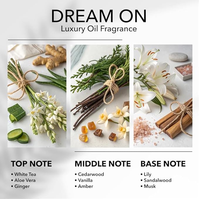 Dream On Diffuser Oil, 16.9 FL Oz, 500 mL, Luxury Hotel Scent Diffuser Oil for Home, Office & Spa, Fragrance Essential Oils for Aromatherapy, Aloe Vera & Cedarwood.