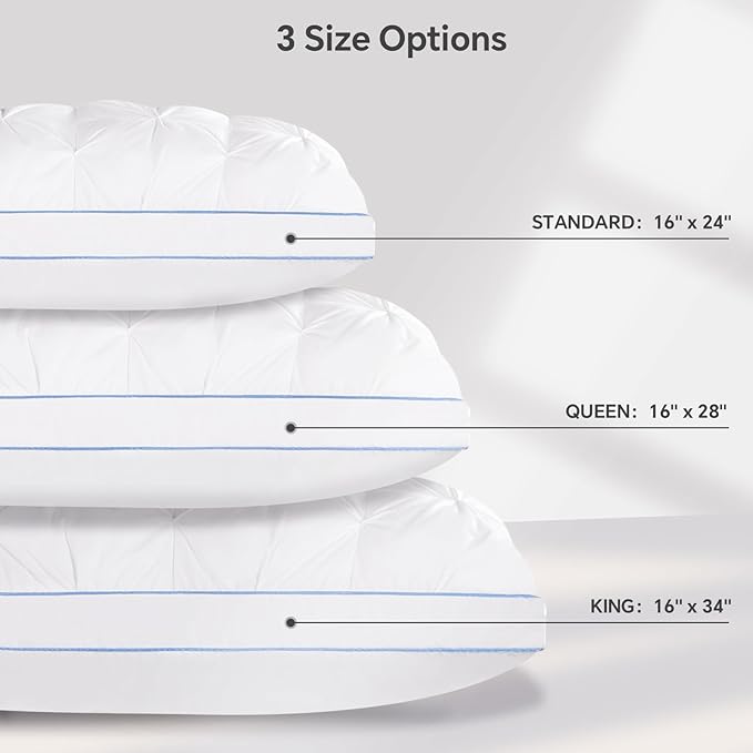 QUTOOL Luxury Hotel Goose Feather Pillow, 100% Cotton Cover, Soft Support Pillow, Suitable for Sleepers on the Back, Sides, and Stomach, Queen Size Bed Pillows Set of 2