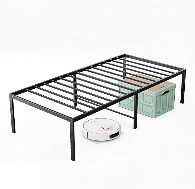Sweetcrispy Twin XL Size 18 Inch Platform Bed Frame, Heavy Duty Metal Foundation Frame, Noise-Free Sturdy Steel Slats, Underbed Storage, No Box Spring Needed, Quick Setup
