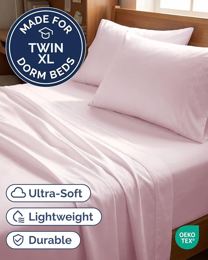 Twin XL 4 Piece Sheet Set - Comfy, Breathable & Cooling - Soft Hotel Luxury Bedding for Women, Men, Kids, Teens and Children - 1 Flat & 1 Fitted Sheet & 2 Pillowcases with Deep Pockets - Lavender Pink