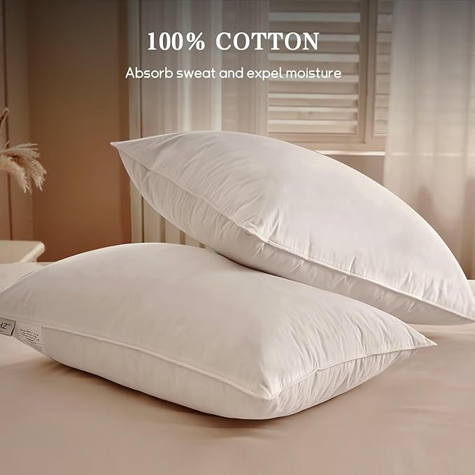 BHZ King Size Pillows Feather Down Set of 2 Hotel My King Pillows Bed Goose Pillow Luxury 2 Pack Pillow for Sleeping Side Sleepers Soft Support Gifts