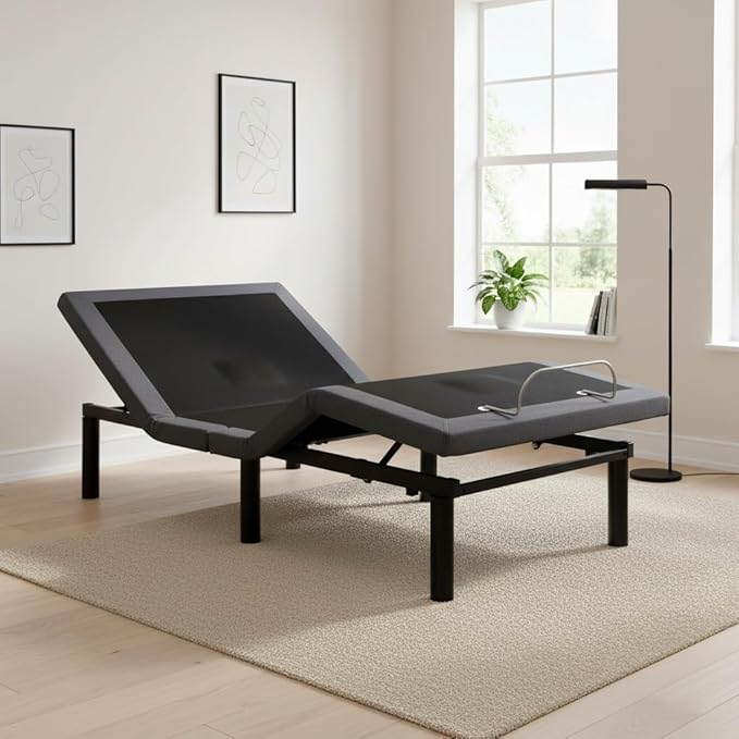 Naomi Home Idealbase Twin XL Adjustable Bed Base with Massage, USB Ports, Under-Bed Light, Wireless Remote, 800 Lb Capacity, Gray Metal Frame, Easy Assembly for Personalized Comfort and Relaxation