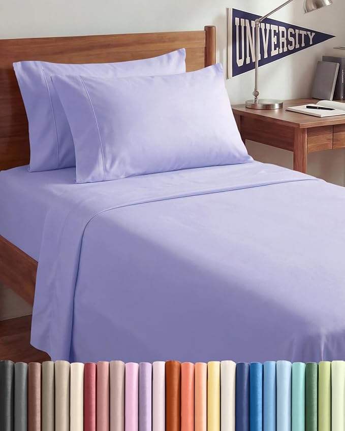 Twin XL 4 Piece Sheet Set - Comfy Breathable & Cooling - Hotel Luxury Bedding for Women, Men, Kids, Teens & Children - 1 Flat & 1 Fitted Sheet & 2 Pillowcases w/ Deep Pockets - Wrinkle Free - Lavender
