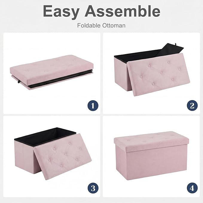 DUMOS Storage Ottoman Bench, 30in Storage Bench Foot Rest Stool with Padded Seat, Large End of Bed Bench for Bedroom, Living Room, Entryway, Support 660lbs, Pink