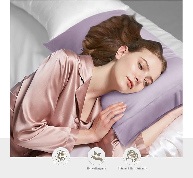 WishSmile Cooling Pillowcases Standard Pillow Cases Set of 2,Hair and Skin Friendly,Light Purple,20x26 inches