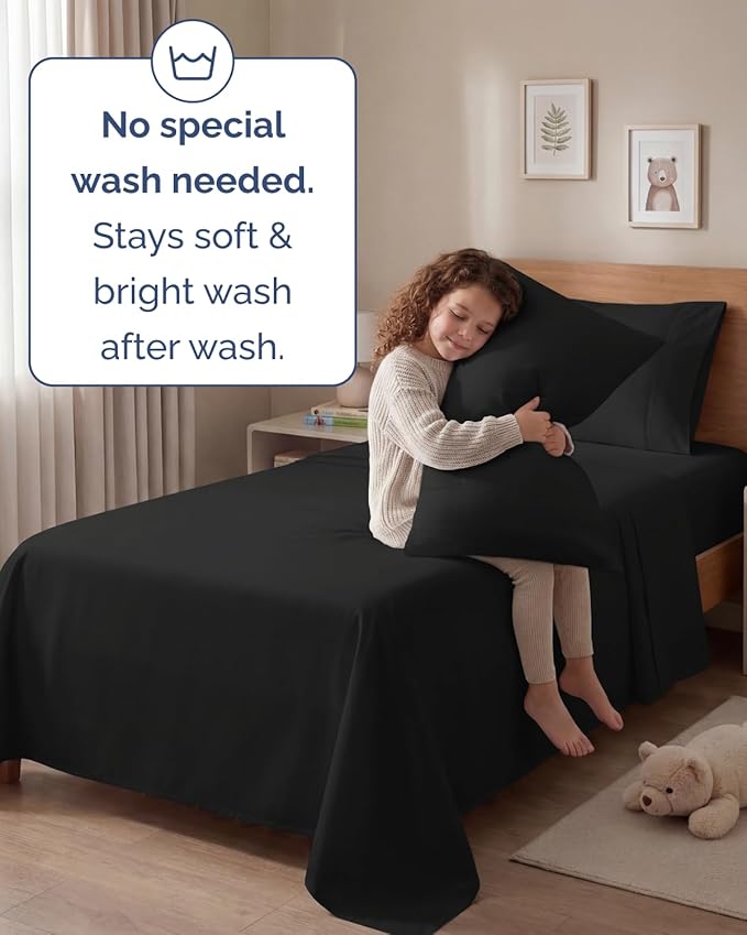 Twin 4 Piece Sheet Set - Comfy, Breathable & Cooling - Soft Hotel Luxury Bedding for Women, Men, Kids, Teens & Children - 1 Flat & 1 Fitted Sheet & 2 Pillowcases w/ Deep Pockets - Wrinkle Free - Black
