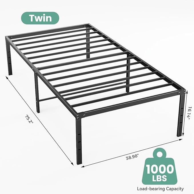 OLIXIS Twin Bed Frame, Heavy Duty Sturdy 16 Inch Metal Platform Bed Frames, Enhanced Stability & Noise-Free, Under-Bed Storage, No Box Spring Needed, Easy Assembly