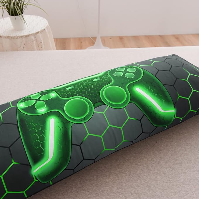 NTBED Gaming Body Pillow Cover Gamer Microfiber Pillowcase with Envelope Closure for Kids Boys Adults,(20"x54",Green)