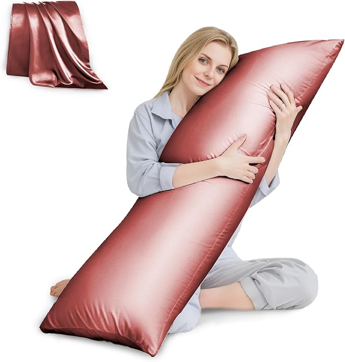 HUXMEYSON Body Pillow with Satin Pillowcase, Body Pillow for Adults, Removable Cover, Wine Red (20"x54")