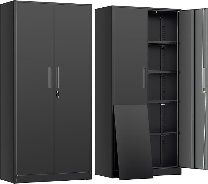 INTERGREAT Metal Lockable Storage Cabinet, 72” Storage Cabinet with 2 Doors and 4 Adjustable Shelves for Office, Home, Garage, Pantry (Assembly Required, Black)