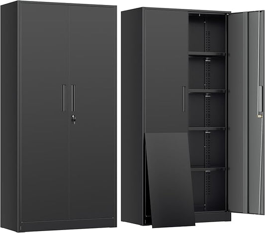 INTERGREAT Metal Lockable Storage Cabinet, 72” Storage Cabinet with 2 Doors and 4 Adjustable Shelves for Office, Home, Garage, Pantry (Assembly Required, Black)