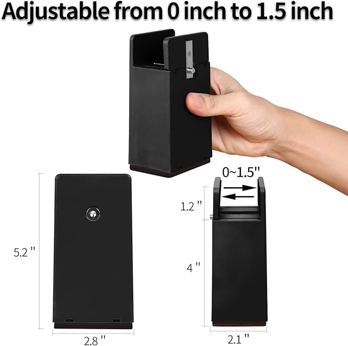 Bed Risers with Adjustable Screw Clamp, Fits Thickness of Furniture Frame from 0 to 1.5 Inch, Furniture Risers 4 Inch Heavy Duty Risers for Table Cabinet Support up to 5000lbs (4Pack, Black)