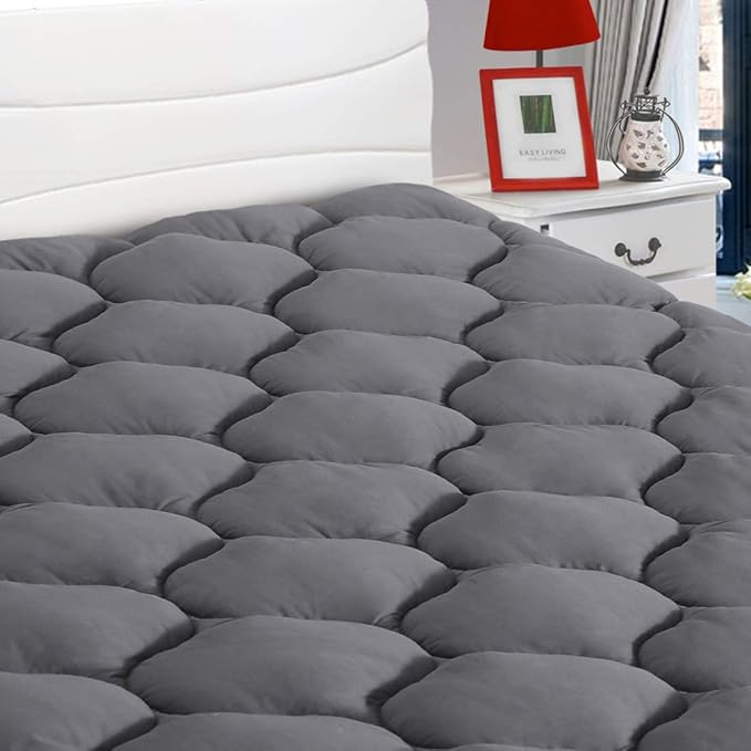 LEISURE TOWN Cotton Full Mattress Pad Fitted Quilted Mattress Cover Pillow Top Mattress Topper Cooling Soft Breathable Mattress Protector with 8-21 Deep Pocket,Machine Washable (54x75 Grey)
