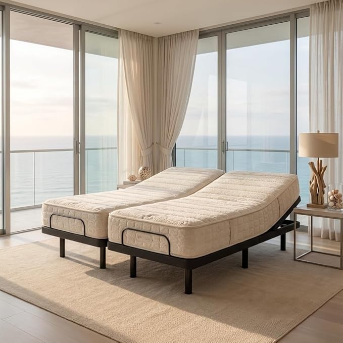 Split Queen Mattresses 100% Natural Dunlop Latex, 10 Inch, Adjustable Firmness, Organic Cotton Cover, 3 Layers