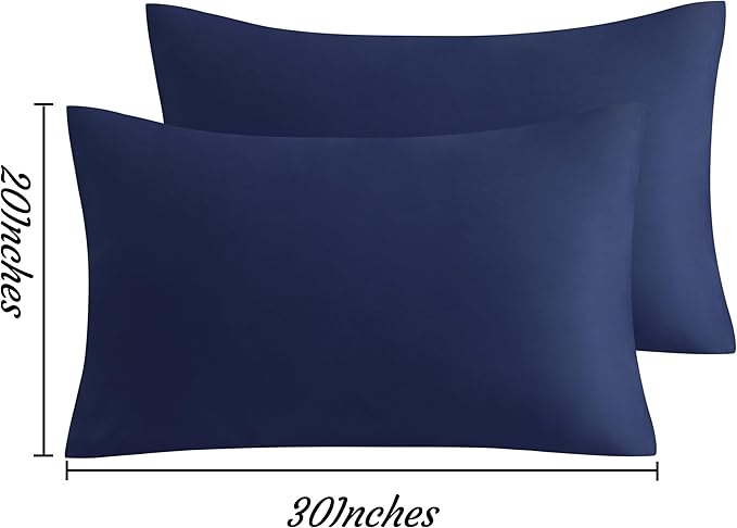 NTBAY Queen Pillow Cases Set, 2 Pack Brushed Microfiber 20x30 Inches, Soft, Wrinkle, Fade, Stain Resistant Navy Blue Pillow Cases with Envelope Closure