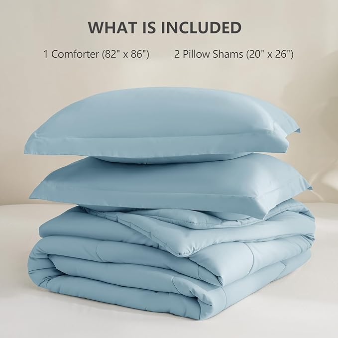 CozyLux Full Size Comforter Sets - 270GSM Light Blue Bedding Sets for All Seasons, 3 Pieces Box Stitched Bed Set with 1 Down Alternative Comforter and 2 Pillow Shams, Soft, Lightweight, Breathable