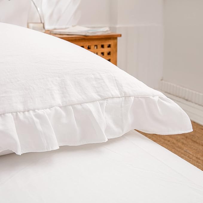 Merryword White Pillowcases Standard, Cute 20x26inch Pillowshams Set of 2, Solid Ruffled Fringe Pillow Cover, White Shabby Chic Pillowcases 2 Pack