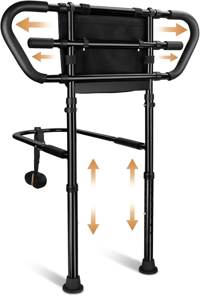 Bedside Rail for Elderly Safety Adjustable Bed Aid with Storage Pocket, Non-Slip Handle,400 lbs Gravity Capacity (Stand-Compatible with Bed Frames 13.19" or Higher) (Black)