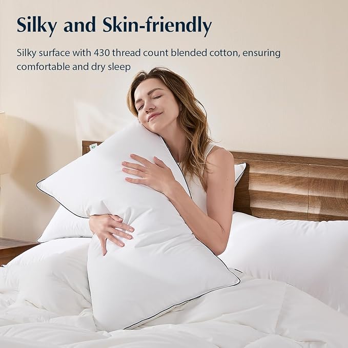 Pacific Coast Pillows Queen Size Set of 2, Goose Down Fiber Bed Pillows for Sleeping, Hotel Pillows, Downproof, Medium, White
