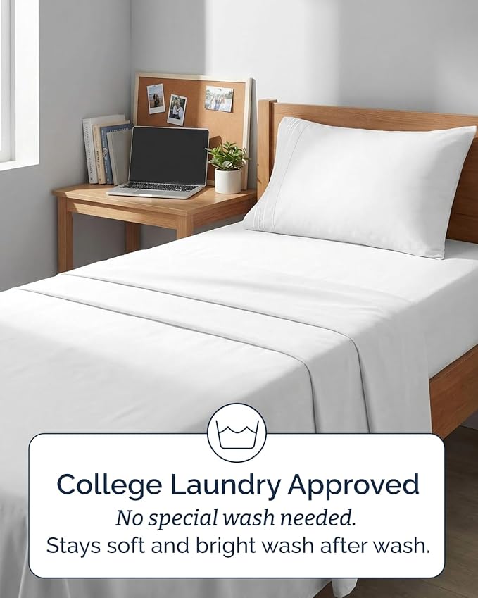 Twin XL 4 Piece Sheet Set - Comfy, Breathable & Cooling - Hotel Luxury Bedding for Women, Men, Kids, Teens and Children - 1 Flat & 1 Fitted Sheet & 2 Pillowcases w/ Deep Pockets - Wrinkle Free - White