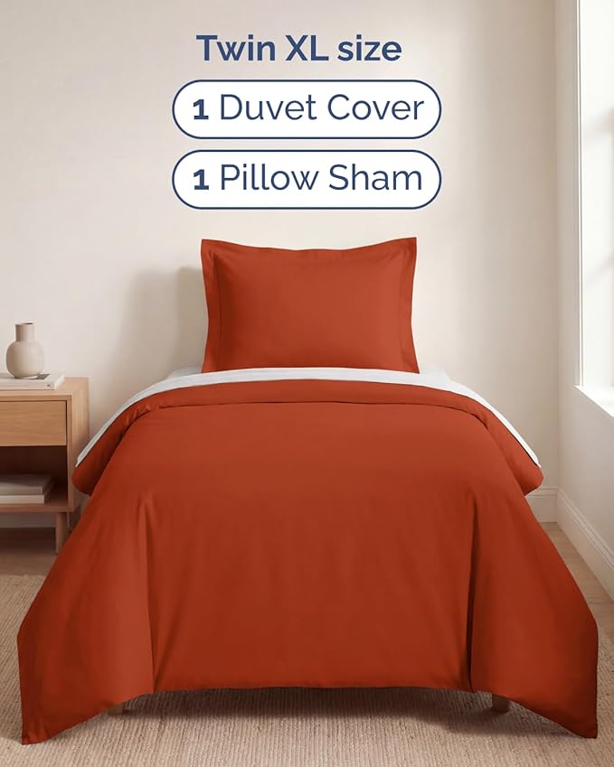 Duvet Cover Twin/Twin XL Size Set - Extra Soft Twin/Twin XL Duvet Cover 68" x 90" with 1 Pillow Sham - Hotel Luxury, Easy Care, Fade Free w/ Zipper Closures & Ties - Comfy & Breathable (Terracotta)