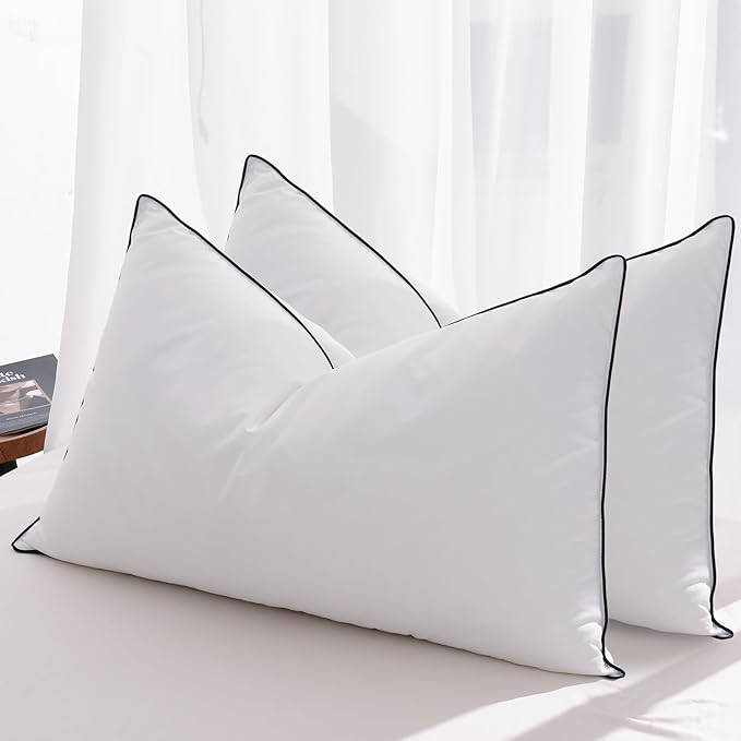 Feather Down Pillows King Size Set of 2, Luxury Hotel Collection Bed Pillow 2 Pack, Airyfil™ Powered Fillings & Feathers Pillow，Fluffy Plush for Side Sleepers, Medium Firm, 20x36 in.