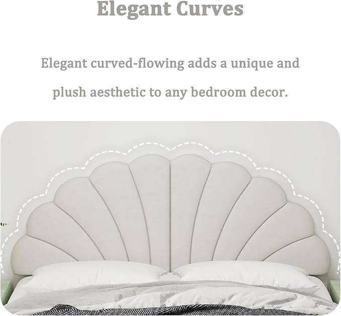 Befurtori Queen Size Headboard Only, Petal Wall Mount Headboard Queen/Full Size for Adjustable Bed Velvet Upholstered Head Board Easy Assembly, Cream