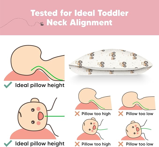 Toddler Pillow with Pillowcase - 13x18 My Little Dreamy Kids Travel Bed Pillows for Sleeping, Organic Cotton Small Pillowcase, Soft & Breathable, Machine Washable, Toddlers 2-5 years old (Tractor)