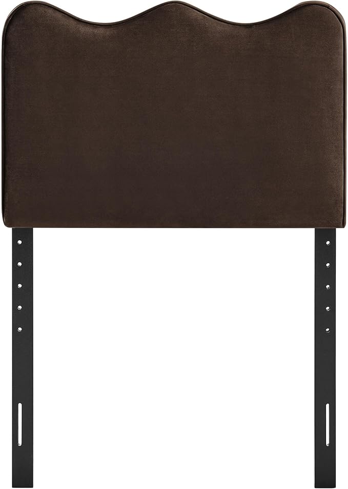 Monday Athena Twin Size Performance Velvet Adjustable Headboard in Chocolate Brown - with Scalloped Wave Design and Stain-Resistant Velvet Upholstery
