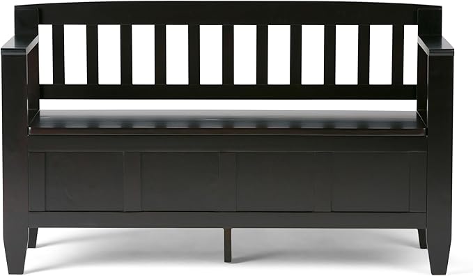 SIMPLIHOME Brooklyn Entryway Storage Bench - 48 inch Wide Solid Wood Hallway Bench in Dark Coffee Brown, Contemporary Mudroom Bench for Entry or Foyer with Lift-Up Lid and Spacious Hidden Storage