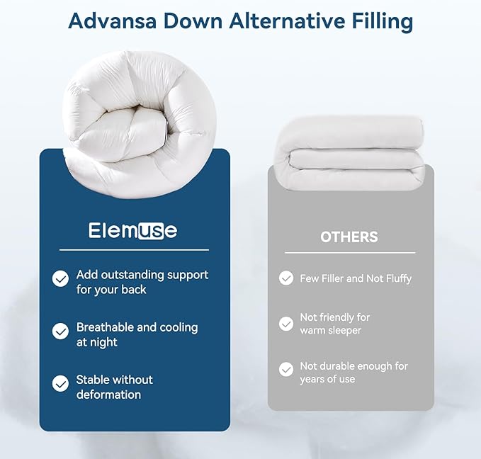 ELEMUSE Queen Cooling Mattress Topper, Extra Thick 1300gsm Mattress Pad for Back Pain Relief, Plush 500TC Cotton Pillow Top with Deep Pocket, Overfilled with Mixed Advansa Down Alternative Filling