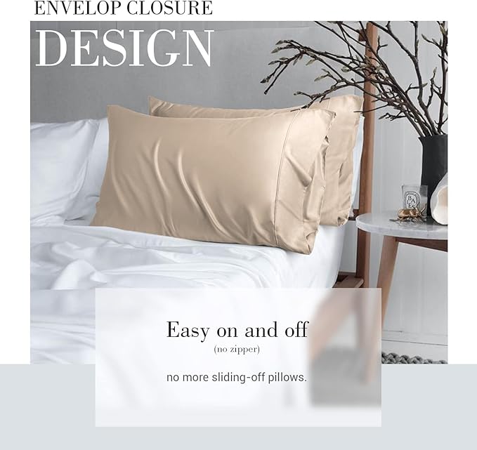 WishSmile Cooling Queen Pillow Cases Set of 2 Breathable Cool Silky Soft Rayon Derived from Bamboo Fabric, Moisture Wicking for Hot Sleepers,Hair and Skin Friendly,Taupe,2 Pack,20x30IN