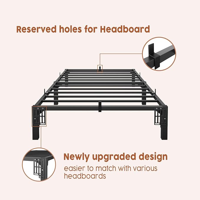 GarveeHome 8 in Twin Bed Frame, Heavy Duty Metal Platform Bed Frame with Durable Iron Slat Support and Legs, No Box Spring Required, No Screws Needed, Support Up to 800 LBS