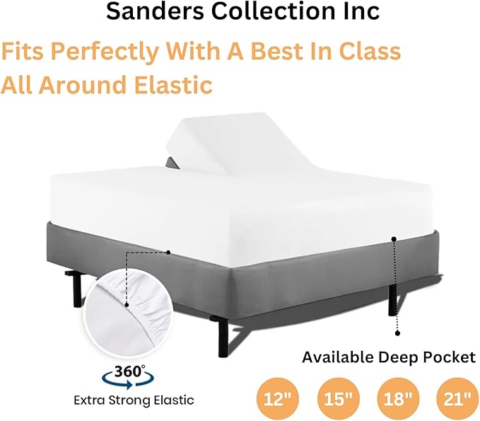 Sanders Collection Inc SCI Top Split Flex Sheet Set for Adjustable Bed 30" Split Head King Size 800 Thread Count 100% Egyptian Cotton 4 Piece Set fits up to 16 Inch Deep Pocket (White)