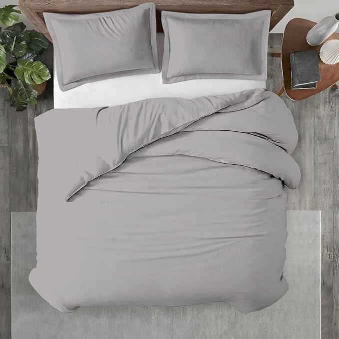 Kotton Culture 3 Pc Twin XL/Twin Duvet Cover Set-100% Egyptian Cotton 600 Thread Count Ultra Soft Premium Durable Comforter Cover Zipper Closure & Corner Ties- (Silver, 68" X 90")