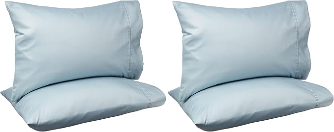 Amazon Basics 400 Thread Count 100% Cotton Pillowcases, Soft, Sateen Weave, Wrinkle Resistant, Standard Size, 20" x 30", Smoke Blue, Set of 2 (Pack of 2)