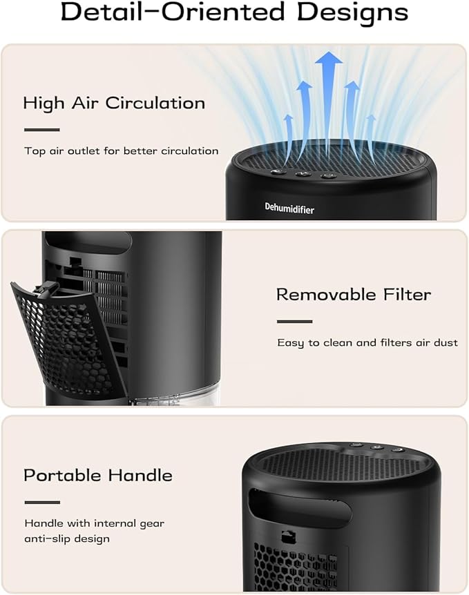 Dehumidifier, 35 oz Small Dehumidifiers for Home, Bathroom, Bedroom, Closet, Ultra-Quiet with Sleep Mode, 7 Color Lights & Auto Shut Off, Compact & Portable for RV, Rooms, Basement, Energy Saving