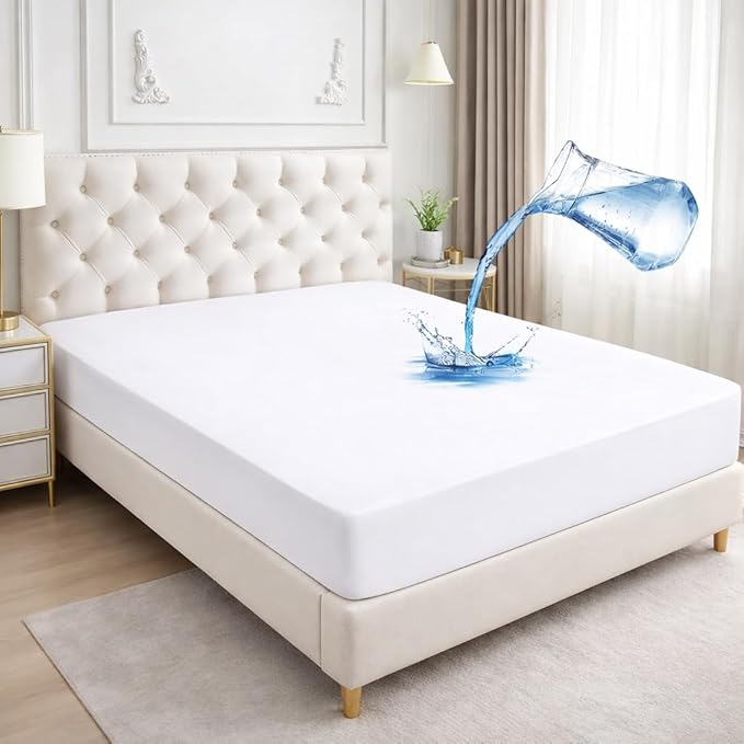 Comfort Beddings 100% Organic Cotton Mattress Protector Short Queen Mattress Cover 250GSM, Waterproof, Noiseless Fitted Bed Cover Protector with 8"-18" Deep Pocket