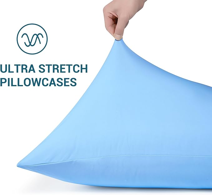 Elegear Cooling Pillow Cases for Hot Sleepers, Japanese Q-Max>0.55 Arc-Chill Cooling Pillowcases, Double Sided Elastic Cooling Pillow Covers with Hidden Zipper, Set of 2 - Blue Standard & Queen Size