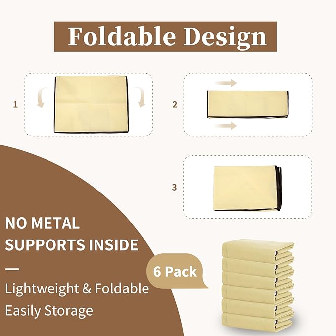 90L Clothes Blanket Storage Bags, 6 Pack Under Bed Storage Bins with Lids, Foldable Closet Organizer with Reinforced Handles for Clothing, Blanket, Comforters, Bed Sheets, Pillows and Toys, Beige
