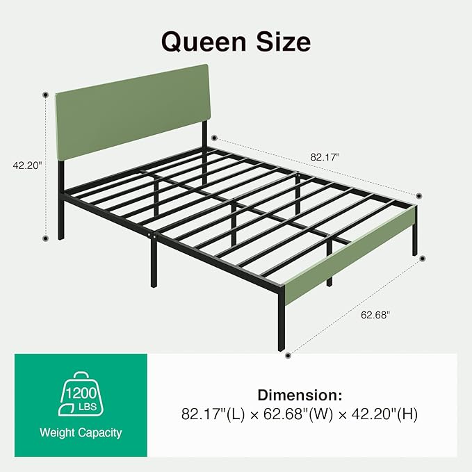 Novilla Queen Bed Frame with Modern Wooden Headboard, Easy Assembly & Noise-Free, Under-Bed Storage, Sturdy Metal Platform for Bedroom & Guest Room, No Box Spring Needed