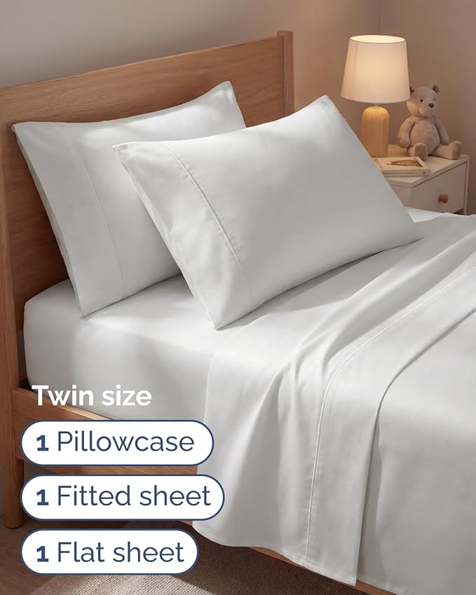 Twin 4 Piece Sheet Set - Comfy, Breathable & Cooling - Soft Hotel Luxury Bedding for Women, Men, Kids, Teens and Children - 1 Flat & 1 Fitted Sheet & 2 Pillowcases with Deep Pockets - Antique White