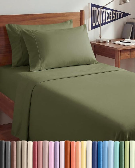 Twin XL 4 Piece Sheet Set - Comfy, Breathable & Cooling - Soft Hotel Luxury Bedding for Women, Men, Kids, Teens and Children - 1 Flat & 1 Fitted Sheet & 2 Pillowcases with Deep Pockets - Sage Green