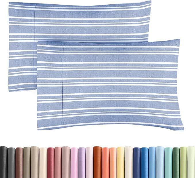 King Standard Pillow Cases Set of 2 - Ultra-Soft Hotel Quality Pillowcase Covers - Comfy, Cozy & Fade Free - Wrinkle Resistant - Machine Washable Pillow Protectors - 2 Piece Set - Blue Stripes 3