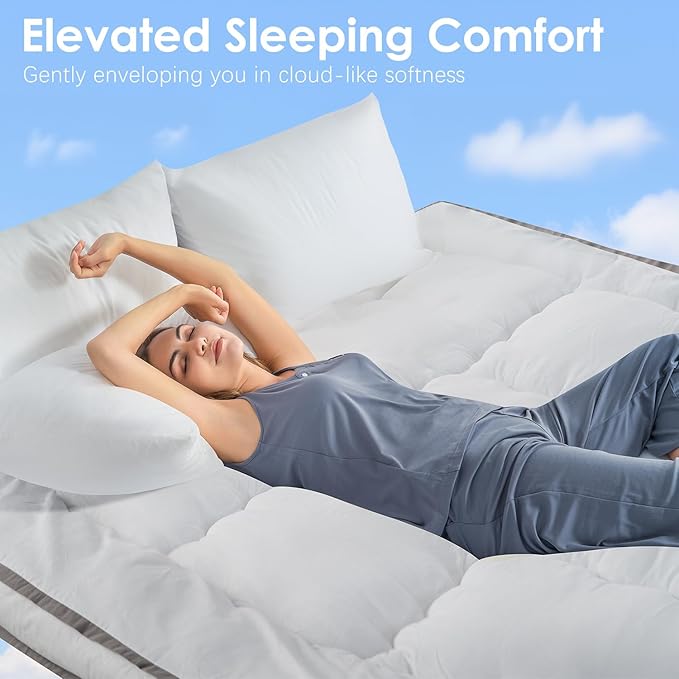 QUEEN ROSE Mattress Topper Full, Cooling Extra Thick Pillow Top Mattress Pad Bed Covers Full Size, Overfilled Snow Down Alternative Mattress Topper, Soft Comfort to Firm Mattress, Plush Support